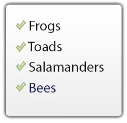 Frogs, Toads, Salamanders, Bees